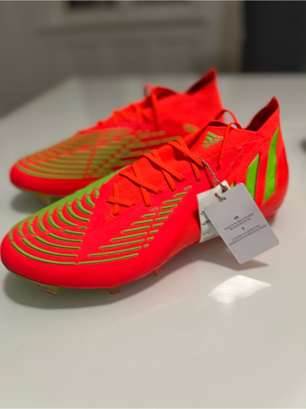 adidas PREDATOR EDGE.1 FG Men's Neon Red Soccer Cleats with Lime Green Accents